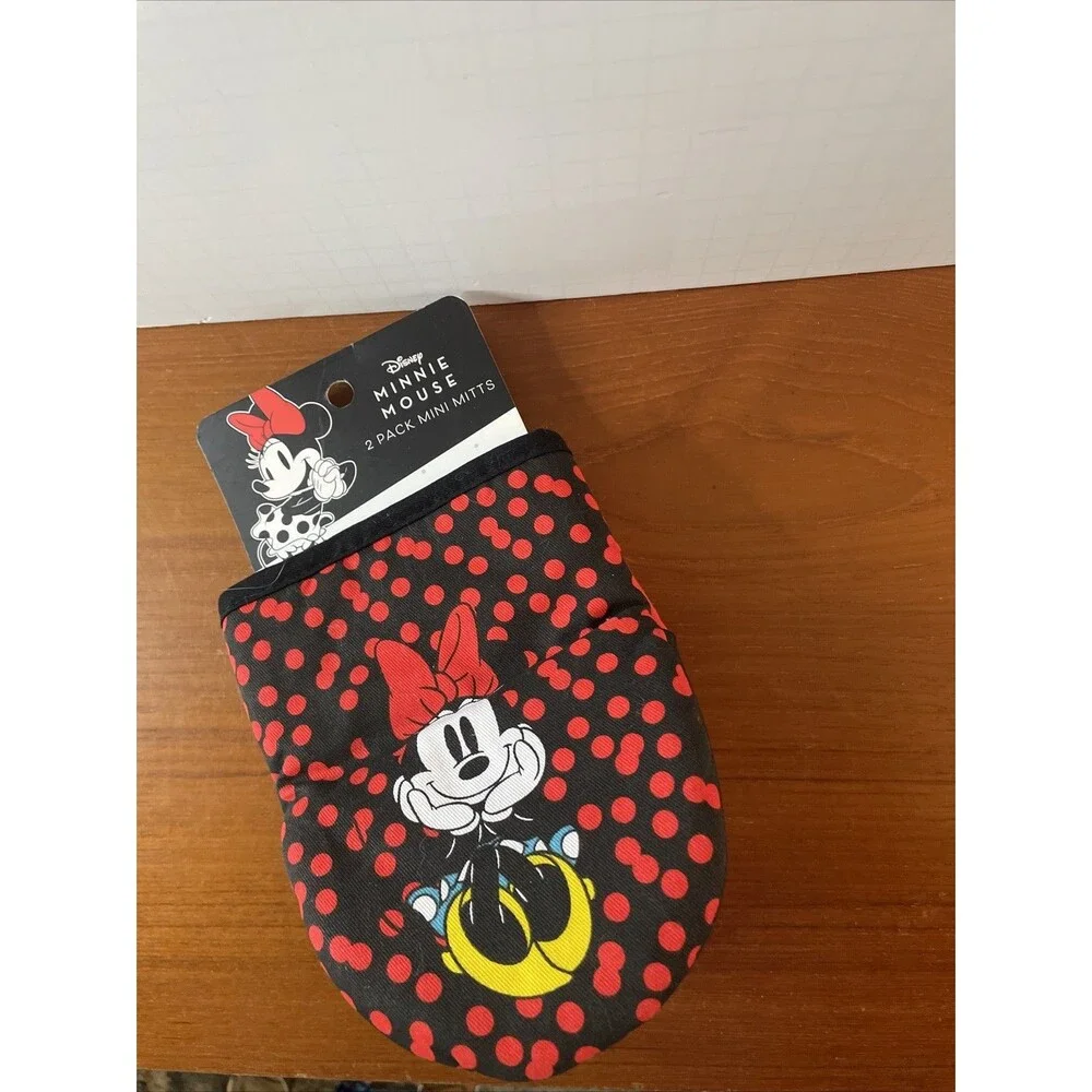 Disney MINNIE MOUSE 2-Pack Polka Dots Oven Mitts Mits Rubberized Pot Holder NEW!